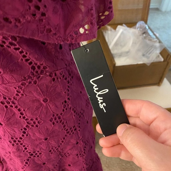 NWT Lulus Women Biscay Magenta Ruffled Eyelet Lace Sleeveless Dress Pink Size M - Picture 11 of 15